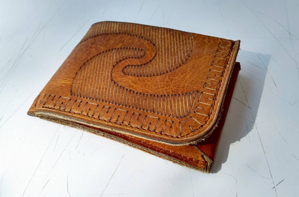 prehispanic laser cut leather wallet