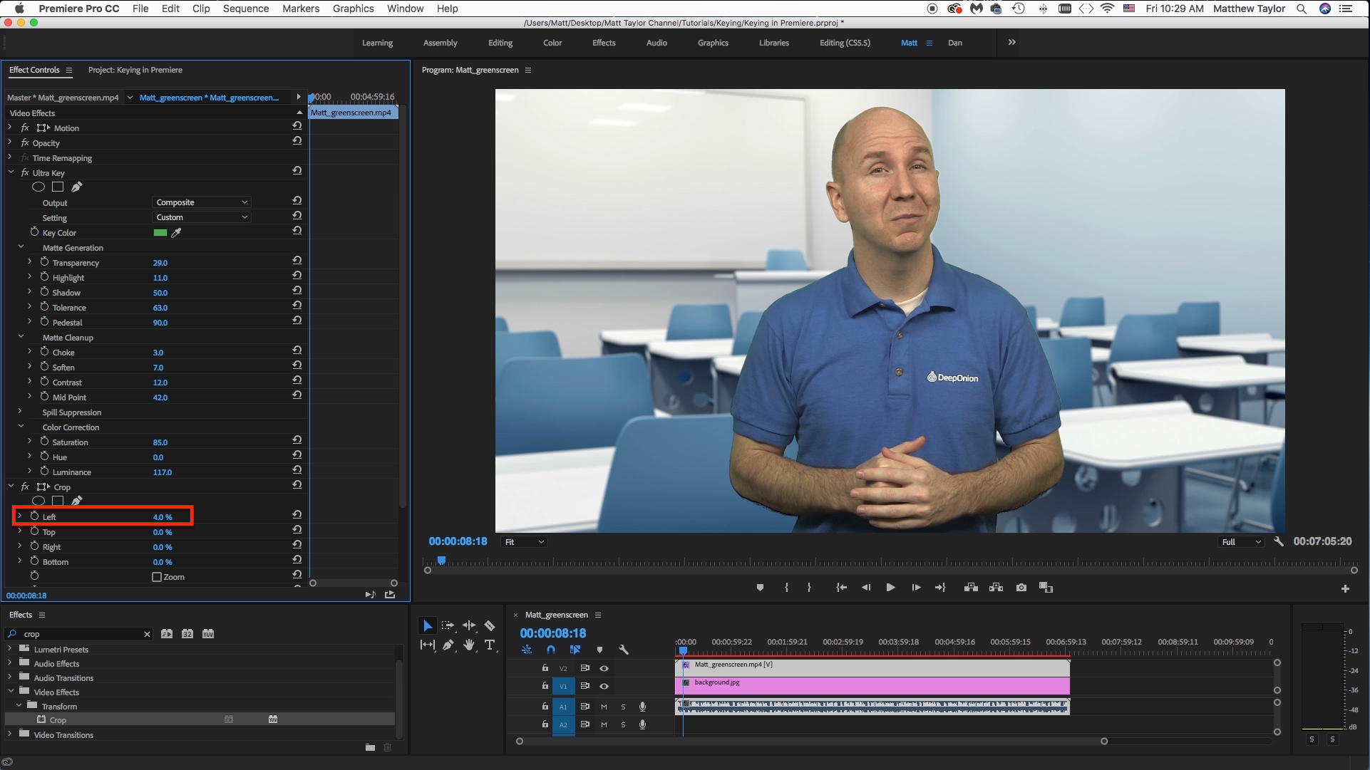 how to use green screen in adobe premiere pro 2.0