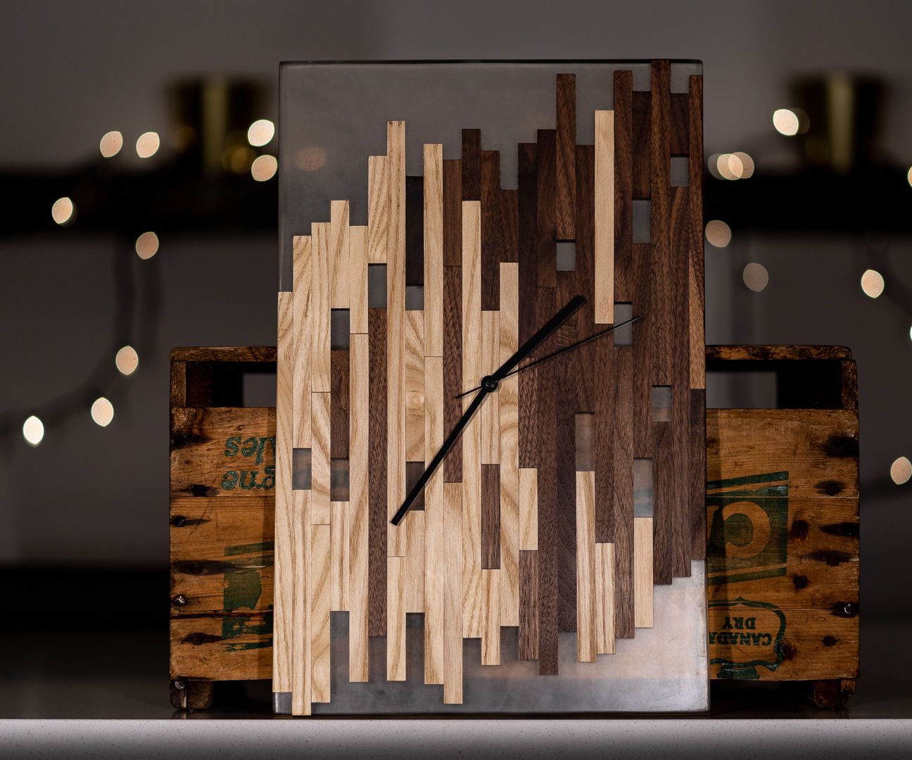 Epoxy, Walnut, and Ash Mosaic Wall Clock 