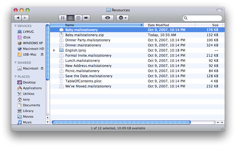 apple mail stationery