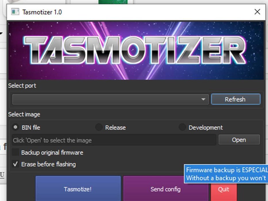 Flash Tasamota Firmware on ESP.