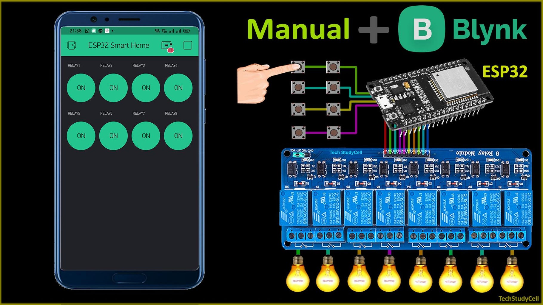 Smart Home Automation Using Blynk & ESP32 IoT Projects | WiFi & Manual ...