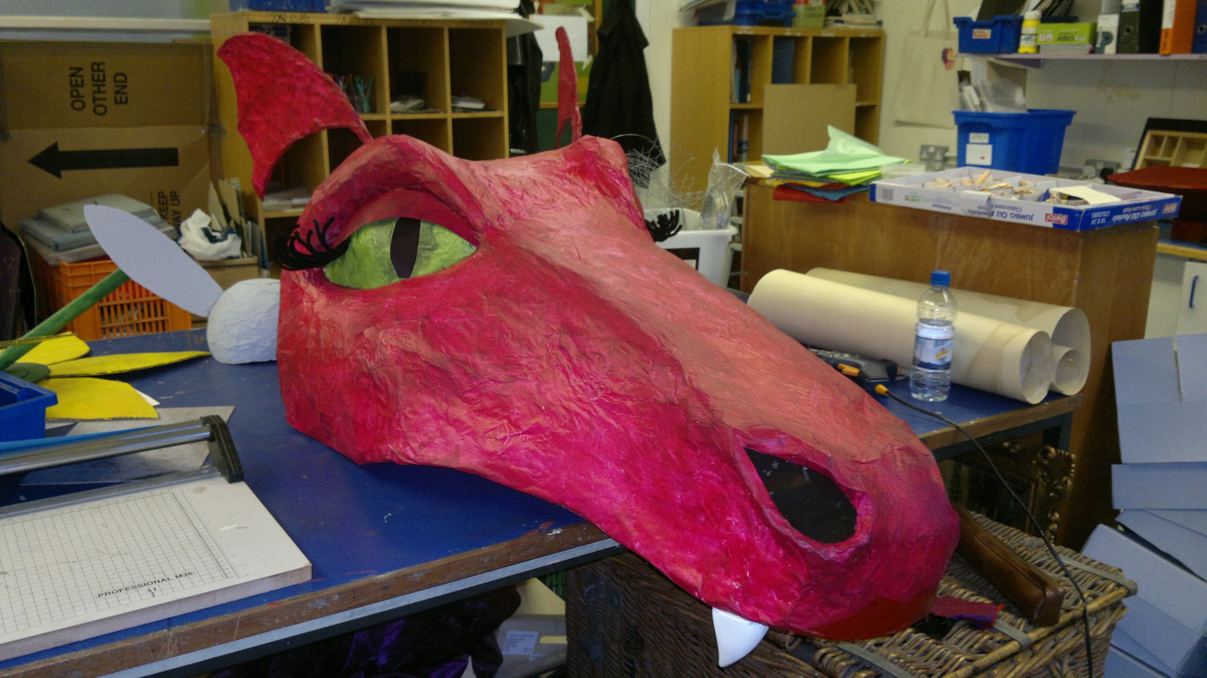 DIY guide for Dragon head puppet for Shrek the Musical with step-by-step instructions