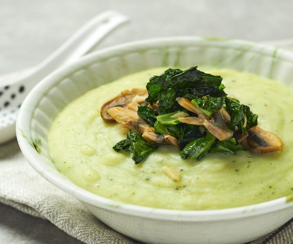 Potato Soup With Sauteed Mushrooms, Kale and Garlic