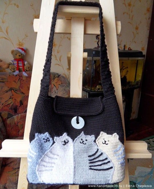 cat knitting bolsa