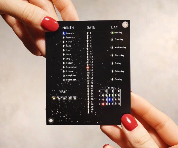 5$ PCB CALENDAR WITH BINARY CLOCK