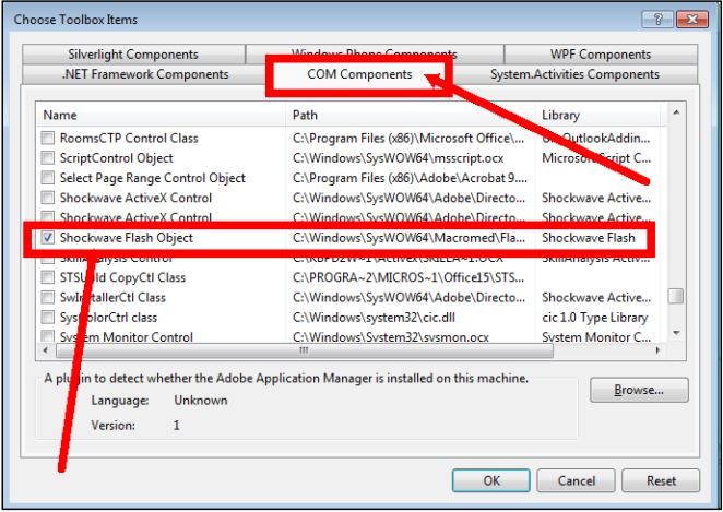 Selecting the Shockwave Flash Object