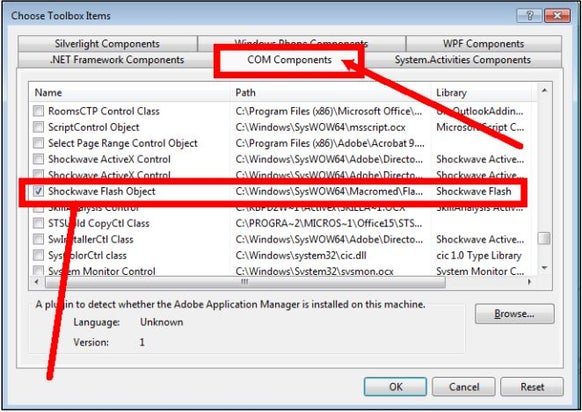 Selecting the Shockwave Flash Object