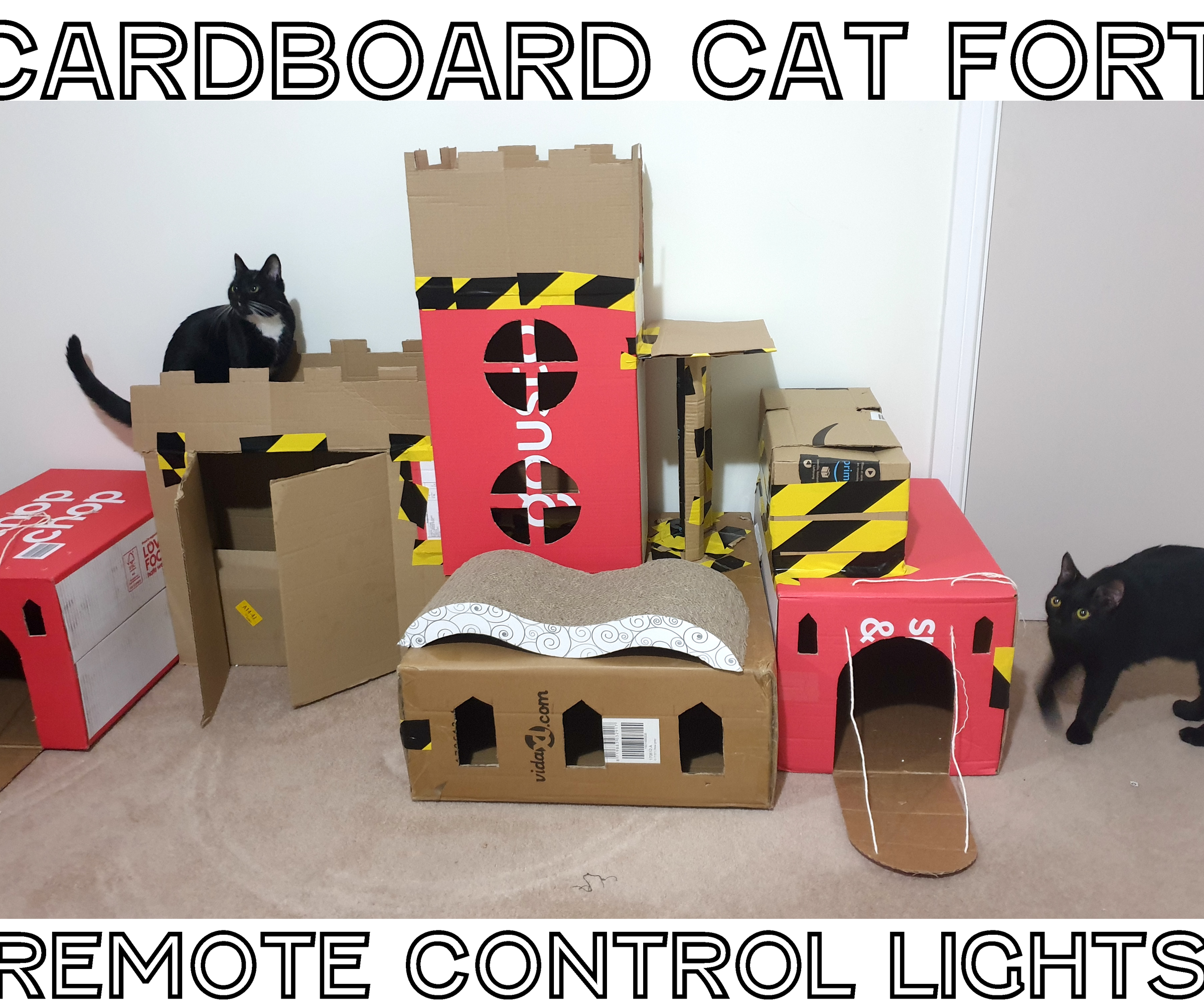 DIY guide for Cardboard Cat Fort With LED Remote Control Lighting and Real Drawbridge with step-by-step instructions