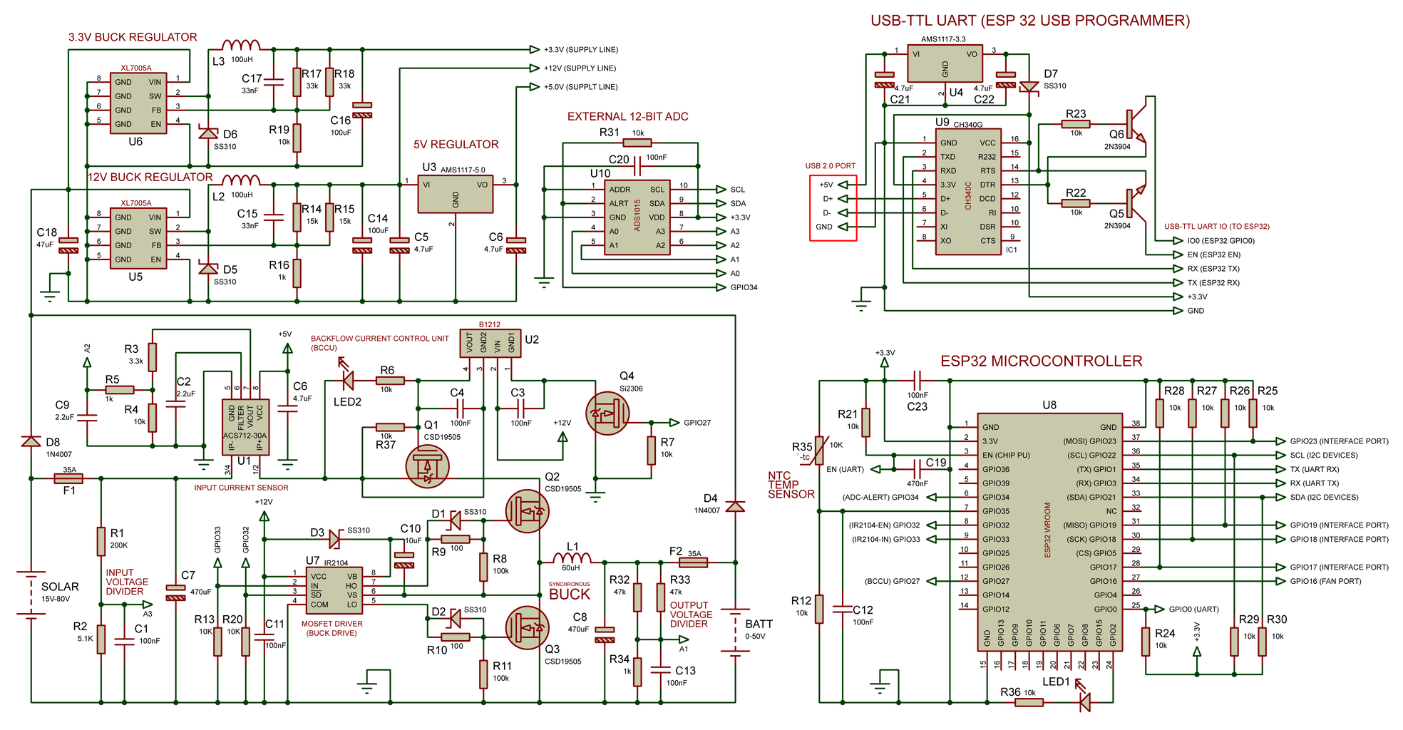 1kW Arduino MPPT Solar Charge Controller ESP32 WiFi 46 Steps Circuit Diagram