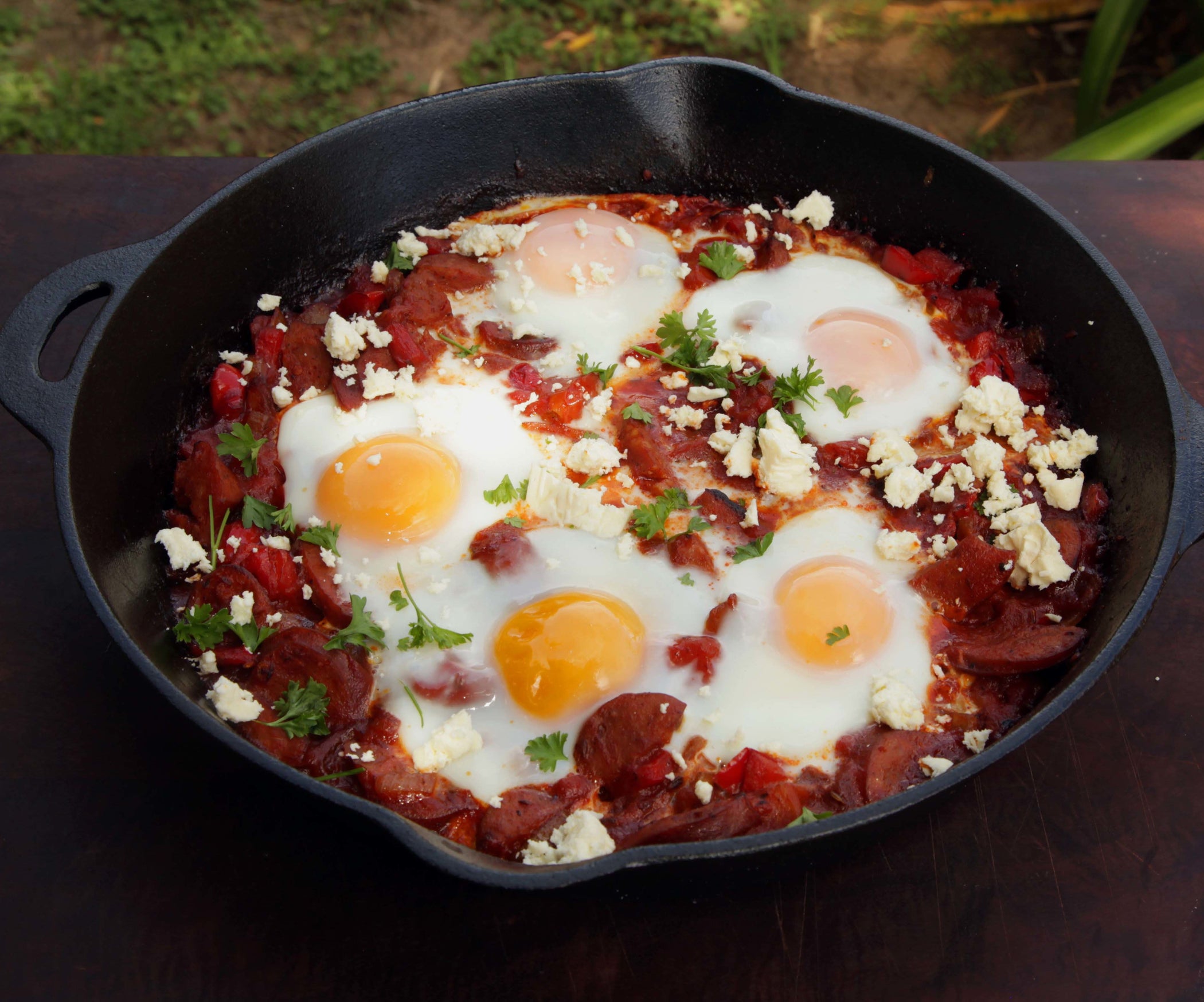How to Cook Shakshouka Eggs Poached in a Tomato Sauce With Chorizo