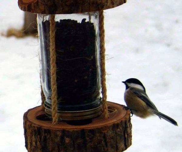 Mason Jar Log Bird Feeder