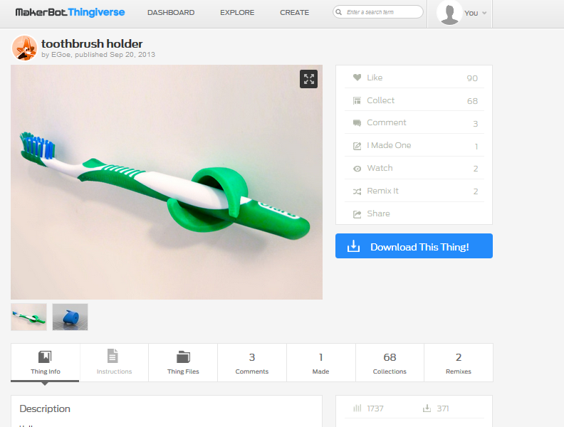 your first 3d print (toothbrush holder) DIY Project DIY Project Image