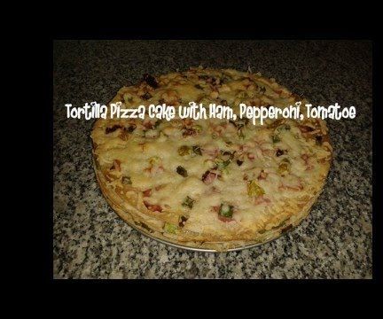 Tortilla Pizza Cake With Ham, Pepperoni, Tomatoe Recipe