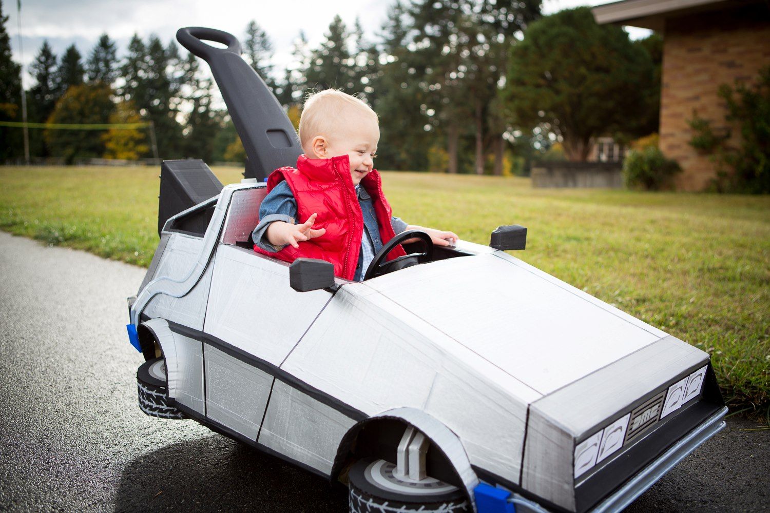 Littlest Marty McFly and His Delorean Push Car