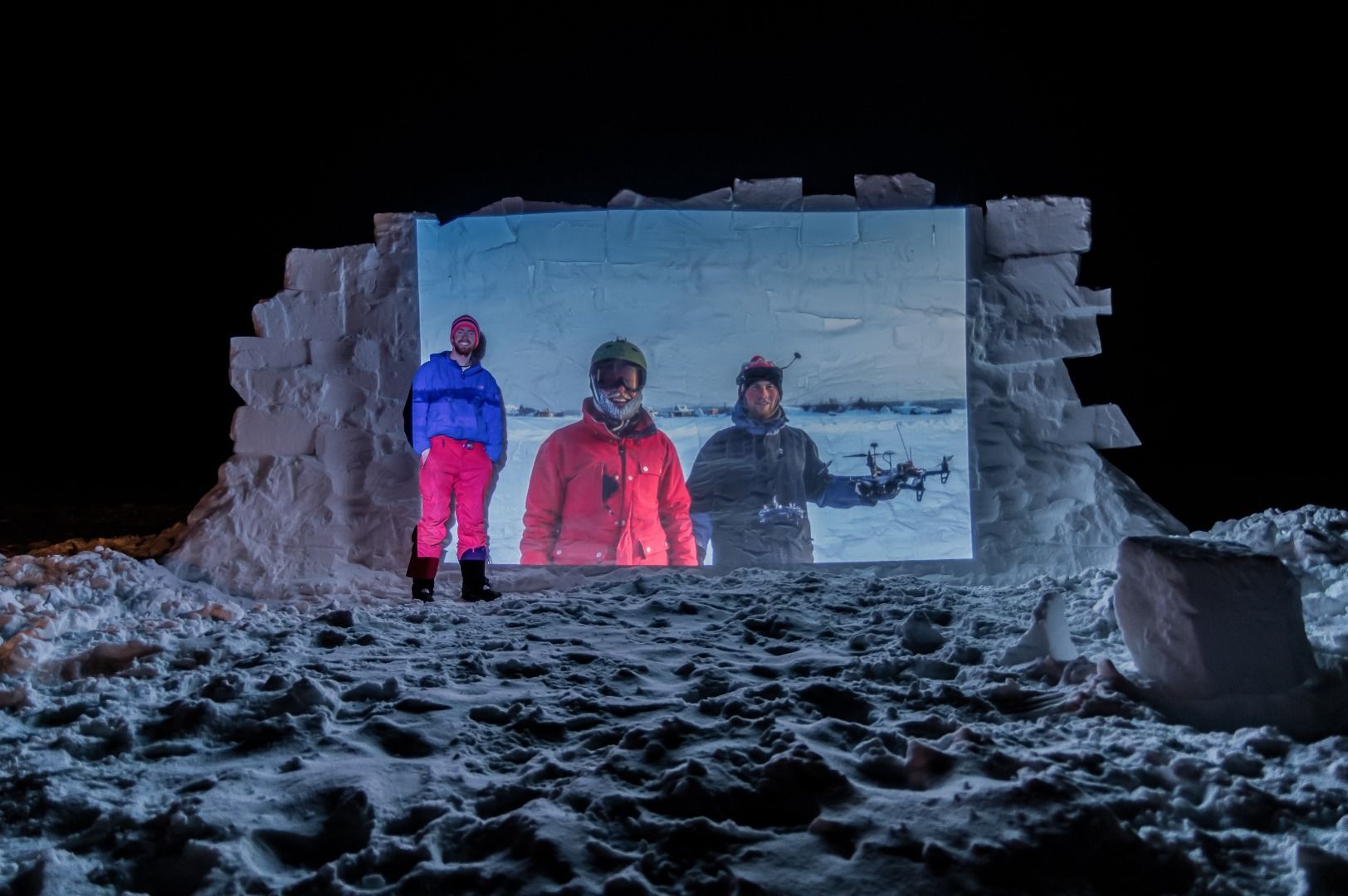 Outdoor Movie Theater With Snow Wall 