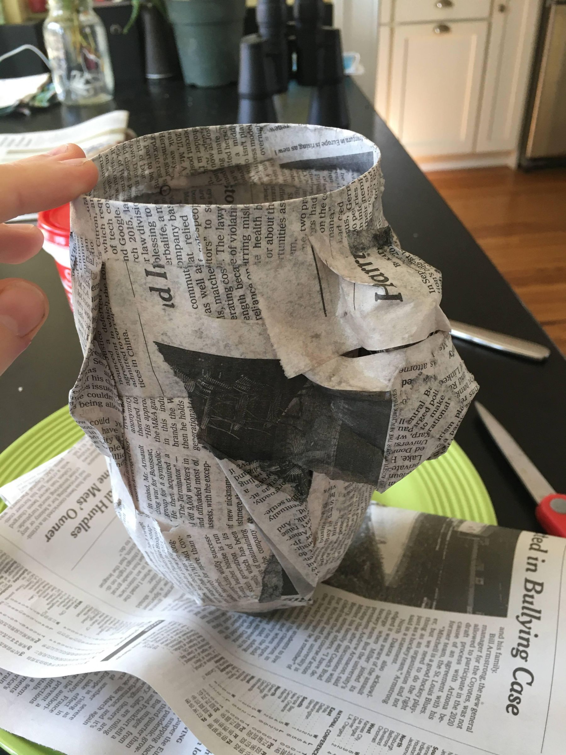 Cover Plastic in One Layer of Paper Mache