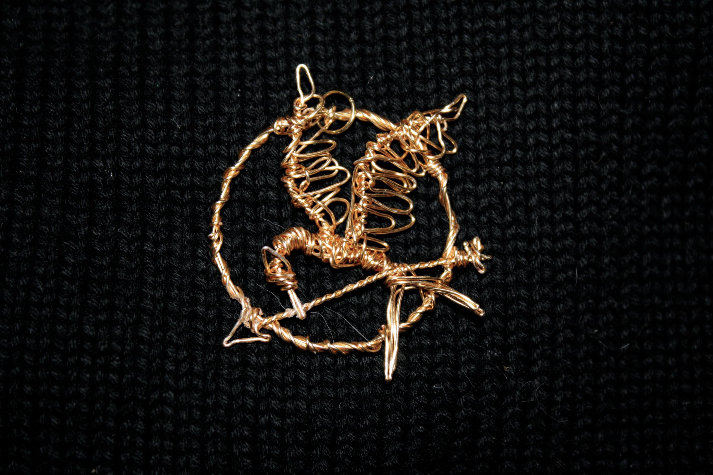 DIY guide for Wire-Wrapped Mockingjay Pendant with step-by-step instructions