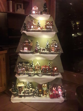Christmas Tree Snow Village Display 5 Steps Instructables Village In A Christmas Tree