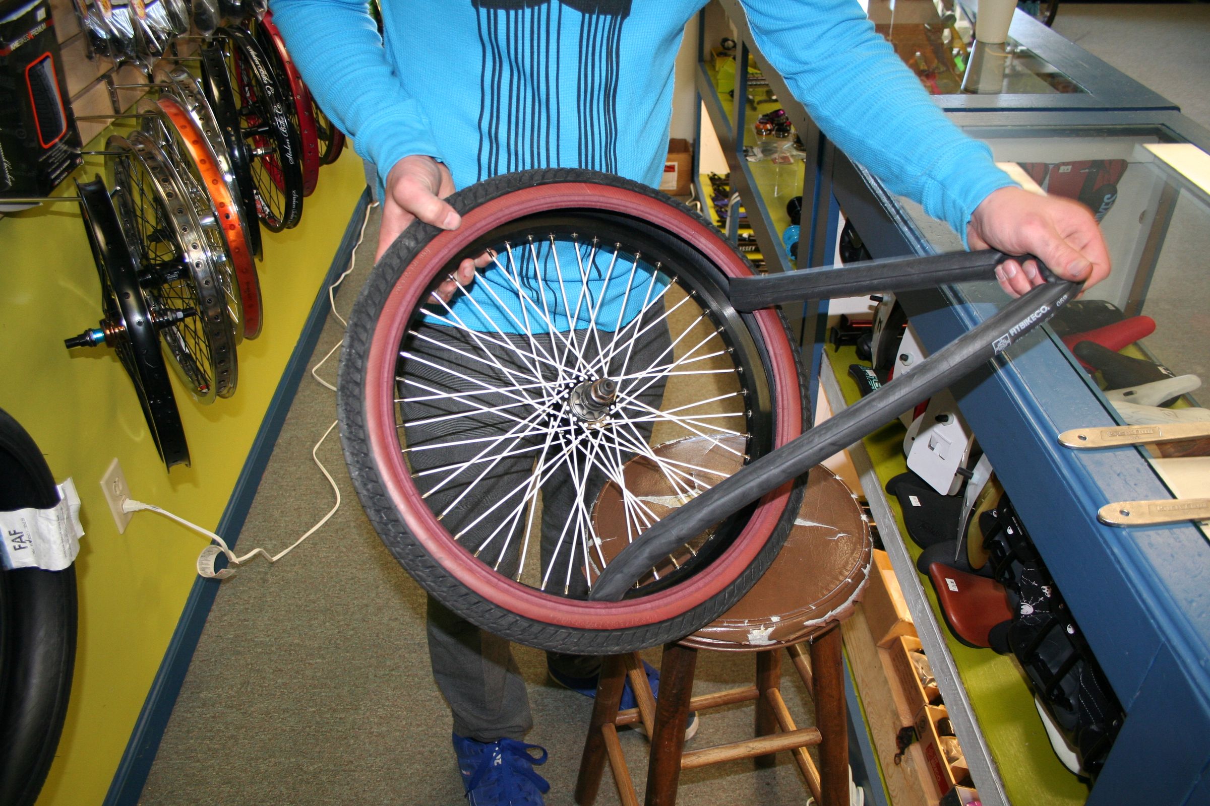 changing a tube on a mountain bike