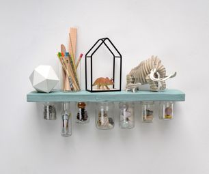 Recycled floating shelf with glass jar storage & superfood paint