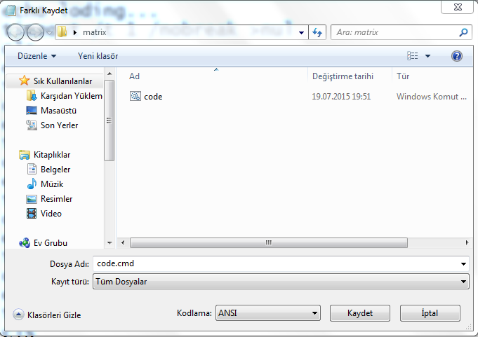 Save As .cmd or .bat
