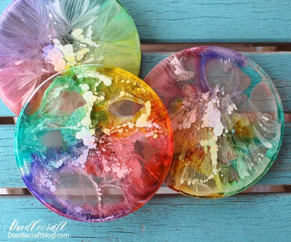 Rainbows Cast in Resin Coasters