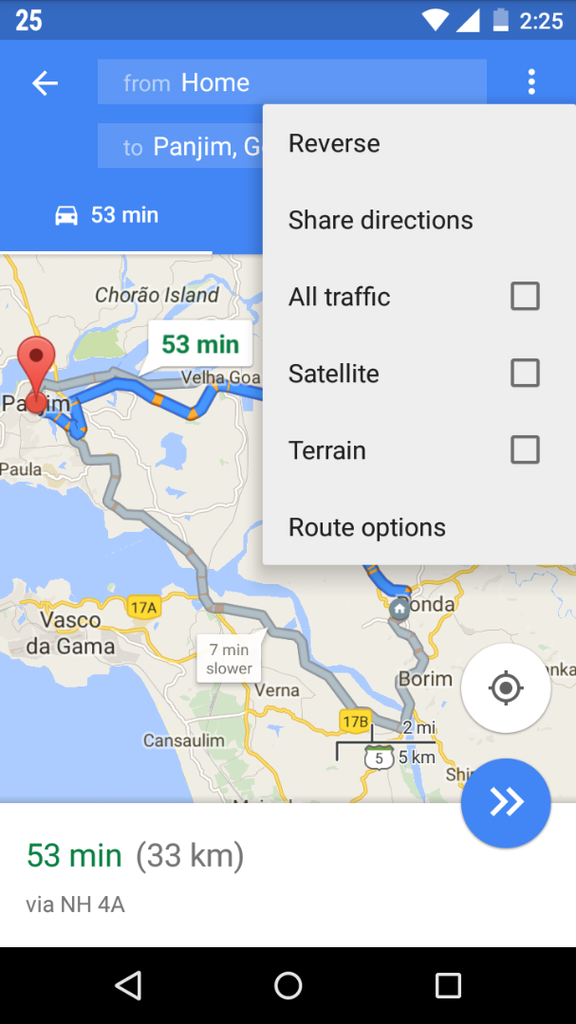 google map directions as way points
