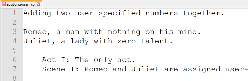 Simple Addition Program in Shakespeare Programming Language 18 Steps