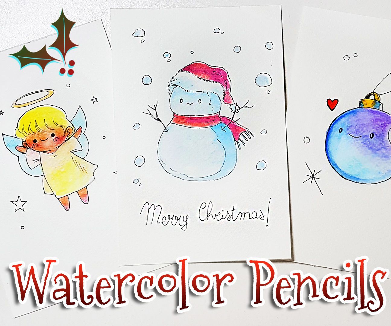 4 diy christmas cards with watercolor pencils | kawaii drawings DIY Project DIY Project Image